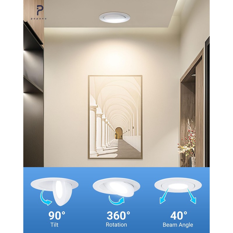 POPANU Recessed Lighting 4 inch Gimbal 9W 5CCT Swivel Ceiling