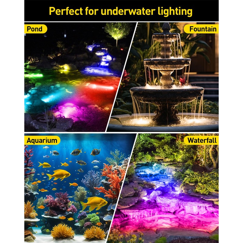 T-SUN Colored Pond Lights, Bright LED Underwater Pond Light Submersible