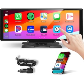Podofo 10.26inch Wireless Carplay Screen for Car,Wireless Carplay Android Auto,1080P IPS Touch Screen 2 Bluetooth/Hands-Free/GPS/FM/Aux/TF Card/MirrorLink/Camera Not Included