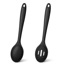 TEAMFAR Kochlöffel, 2 Stück Silikon Löffel Rührlöffel Set, Schwarz Antihaft Küchenhelfer zum Kochen Backen Rühren, Hitzebeständig, Spülmaschinenfest