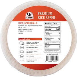 52USA Rice Paper, 1 Pack, 34 Sheets, Gluten-Free Wonton Wrappers, Vegan, Low Carb, Vietnamese Rice Wraps (Round, 22cm)