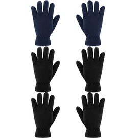 Satinior 3 Pairs Children's Fleece Gloves Winter Soft Warm Gloves for Boys Outdoor Activities - Black, Navy