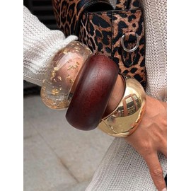 Wooden & Alloy & Resin Wide Bangle, Fashionable Jewelry for Women, Casual Jewelry for Party, Daily Clothing Decor, Trendy All-match & Exquisite Jewelry for Gift:_Multicolor_resin
