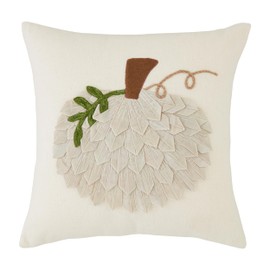 Mud Pie Square Velvet Pumpkin Pillow, 18" x 18", White