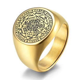 INRENG Men's Women's Stainless Steel The Seals of The Seven Archangels Ring Protection Amulet Jewelry, Metal, No Gemstone