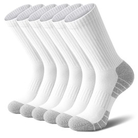 ZANZER 6 Pairs Cotton Cushioned Crew Running Socks for Men/Women - Breathable Moisture-Wicking Athletic Work Calf Socks with Arch Support for Running Sports Training Hiking Gym Tennis