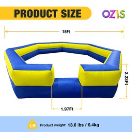 OZIS 15FT Inflatable Gaga Ball Pit with Built-in Blower, Portable Gagaball Court for Indoor/Outdoor Sports, School/Family Activities Easy to Setup (Blue&Yellow)