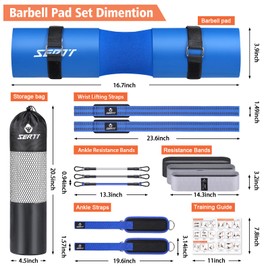 12Pcs Foam Barbell Pad Set for Squats, SERTT Hip Thrust Pad Gym Essentials Set for Workout, 1 Gym Pad, 1 Carry Bag, 2 Lifting Strap, 2 Ankle Cuffs, 3 Ankle Risistance Band, 3 Hip Resistance Bands