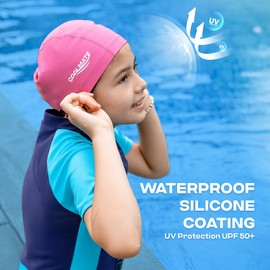 COOLMATE Fabric Swim Cap for Kid 3 4 6 8 14 16, Silicone Waterproof Layer, Cloth Swim Cap for Boy, Girl, Youth, Lightweight and Comfortable, Perfect for Pool, Beach, Lap Swimming (Dark Pink, 2XS)