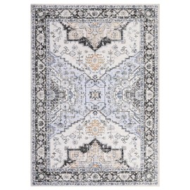 GlowSol Rug Washable Rug 9x12 Rug for Living Room Vintage Oriental Area Rug for Bedroom Decor Distressed Floral Rug Carpet Large Area Rug for Office Dining Room Dusty Blue 9'x12'