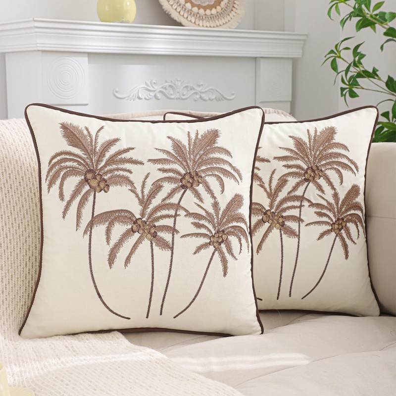 Tosleo Set of 2 Spring Summer Cushion Cover Brun Palm