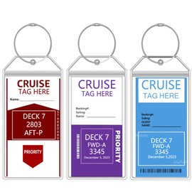 KINGSUM Cruise Luggage Tags (3 Pack, 7.7IN*3.74IN) - Clear, Wide Holders with Waterproof Zip, Reusable Steel Wire Loops, Compatible with Carnival, Princess, NCL Cruise Ships (2023-2024)