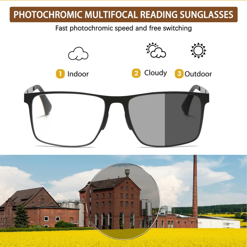 UXAOSVME Progressive Multifocus Reading Glasses Anti Blue Light Photochromic/Bifocal Reading