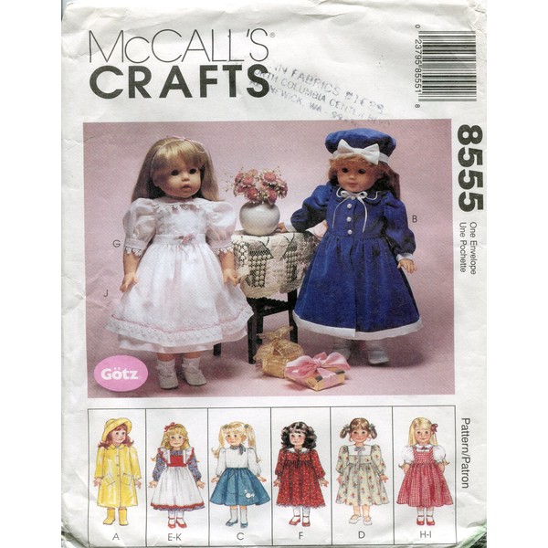 McCall's Crafts Pattern 8555 ~ Doll Clothes Package for 18-Inch