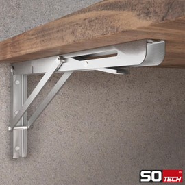 SO-TECH® Heavy Duty Folding Brackets Real Stainless Steel (250 x 120 mm) Load Capacity up to 150 kg for Wall Mounting Folding Fittings 1 Pair
