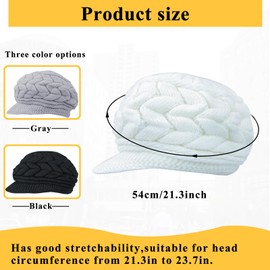 Feelorna Winter Knit Beanies, Warm Fleece Lined Thick Hat Slouchy Hat Cap with Brim for Women (Black)