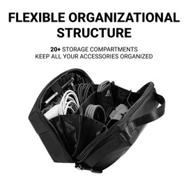 HEXCAL Tech Pouch - Water-Resistant Electronics Travel Organizer with 20+ Compartments, Spacious Cord Organizer for Cables, Chargers, SD Cards, Airplane Travel Essentials, Black