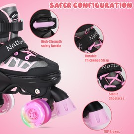 Kids Roller Skates for Girls and Boys, 4 Sizes Adjustable Roller Skates with Light up Wheels, Outdoor & Indoor Roller Skates for Kids Children Beginners,Patines para Niñas Niños