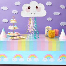 3 Pack Pastel Rainbow Tablecloth for Baby Shower Decorations, Unicorn Birthday Party (54 x 108 in)