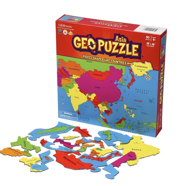 GeoToys — GeoPuzzle Asia — Educational Kid Toys for Boys and Girls, 50 Piece Geography Jigsaw Puzzle, Jumbo Size Kids Puzzle — Ages 4 and up