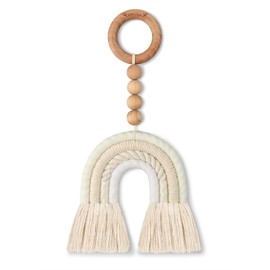 Boho Rainbow Decor,Macrame Rainbow Wall Hanging, Wood Bead Rainbow Decor for Girls Bedroom, Just Married Ornaments, 1st Year Wedding Ornament for Newlywed