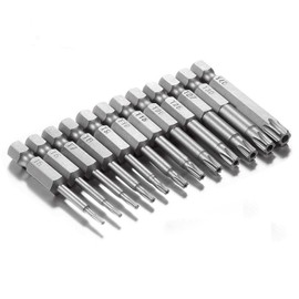 Gunpla 12 Pieces 50mm S2 Security Torx Screwdriver Bit Set Electricians Hex Shank Head Drill Screwdriver Air Bit Tools with Hole 1/4" Shank T5 T6 T7 T8 T9 T10 T15 T20 T25 T27 T30 T40