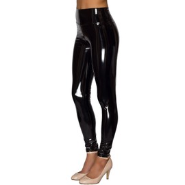 NewL Women Mirror Faux Patent Leather Leggings Shiny Stretch Tighten Pants High Waist Slim (Black, L)