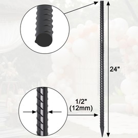 24 Pack Straight Rebar Stakes 24 Inch Metal Stakes for Ground Heavy Duty with Chisel Point End 1/2 Inch Diameter Landscape Timber Spikes for Plant Support, Concrete Form and Fence, Black