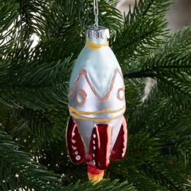 BRUBAKER Rocket Glass Christmas Bauble - Hand Painted and Mouth-Blown - Rocket Start Christmas Tree Decoration Funny - Christmas Tree Bauble Figure Christmas Decoration Pendant - Decorative Tree