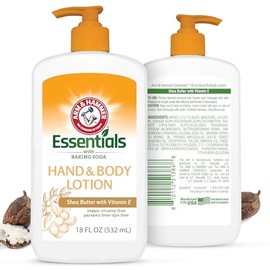 Arm and Hammer Essentials Hand & Body Lotion For Women and Men with Vitamin E 18oz Shea Butter Moisturizing Lotion for Dry Skin, Softness, and Hydration