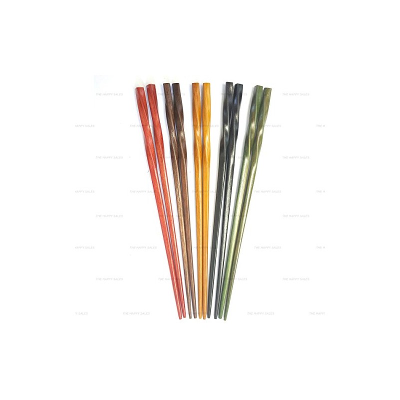 Happy Sales 5 Pairs Spiral Wooden Chopstick Set Multi Color