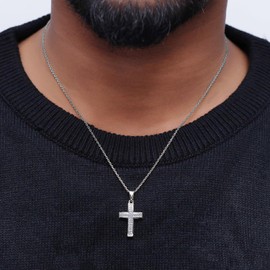 GEMVIO Cross Pendant for Men 1/4 Cttw Round Lab Grown Diamond Dangling Crucifix Pendant in 14K White Gold Over Sterling Silver Christian Jewelry Gifts for Him