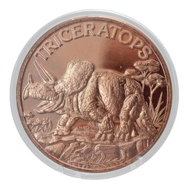 Triceratops Dinosaur 1 oz Pure .999 Copper Round Collecticble 39mm Challenge Coin in Capsule - COA by Heavenly Metals
