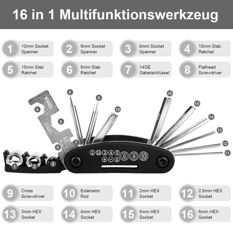 BAONUOR Bicycle Multitools 16-in-1 Bicycle Repair Tool Set, Foldable Multifunction