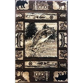 Carpet King Cabin Style Door Mat Area Rug Big Bass Fish Country Lodge Design 363 (2 Feet X 3 Feet 2 Inch)