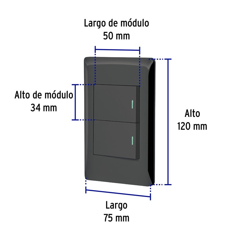 Volteck PA-APDO15-LN, Placa armada negra 2 interruptores sencillos línea Lisboa