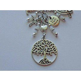 Handmade RELIGIOUS TREE OF LIFE FAITH LOVE HOPE FISH HEART KEY CHAIN BAG CHARM PURSE CLIP