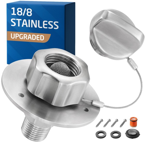 18/8 Stainless Steel RV Water Inlet with Upgraded Check Valve,