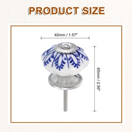 sourcing map 6 Pcs Floral Ceramic Pull Knobs, Vintage Round Cabinet Knobs, Blue Petals Ceramic Knobs Pumpkin Knobs for Kitchen Cabinet, Door & Drawer, Wardrobe, Cupboard