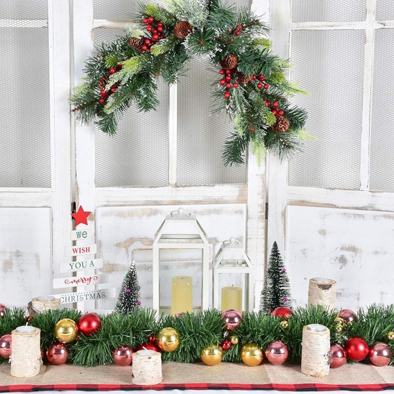 Garland Decorations | Mantle Garland - Artificial Green Tinsel Garland,