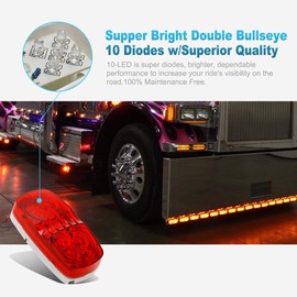 Partsam 5Pcs Double Bubble Bullseye Led Side Marker Clearance Lights Red 10 Diodes Surface Mount Waterproof 4" Rectangular Rectangle Tiger eye Led Marker Lights for RV Truck Camper ORV ATV Motorcycle