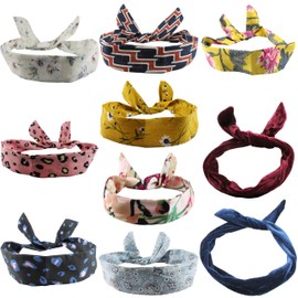 Wire Hairbands Bandana Headband – 10-Pack Flexible Hair Scarf Wraps for Women