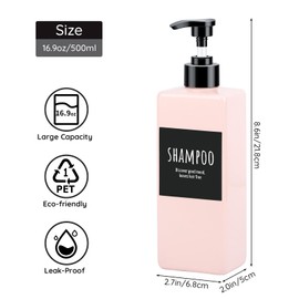 Segbeauty Shampoo Dispenser, Pack of 3 Soap Dispenser 500 ml, Shampoo Bottles for Filling, Plastic, with Waterproof Labels, Pump Dispenser Refillable (Pink)