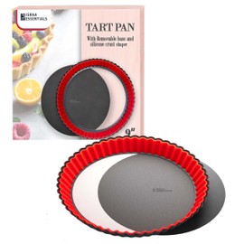 ISRAA ESSENTIALS Fluted Tart Pan 9 inch Removable Bottom-Round Oreo Tart Pan with Crust Shaper Ring-Nonstick Carbon Steel Tart Molds for Baking, Fruit Tart, Pies & Quiche Baking Dish
