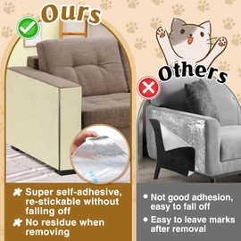 39.3''x14.6'' Trimmable Cat Scratch Furniture Protector - Self-Adhesive Cat Scratching Mat Deterrent, Couch Protector from Cat Claws for DIY Scratch Post Cat Tree Shelves, Beige