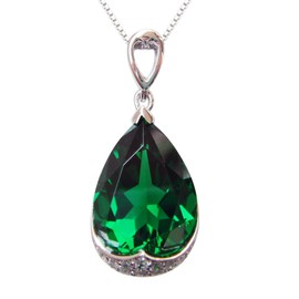 Navachi 925 Sterling Silver 18k White Gold Plated 10.5ct Pear Emerald Az9639p Pendant necklace