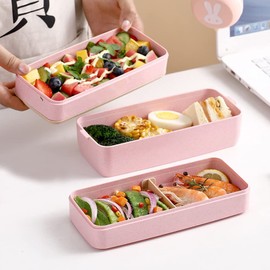 Lunch Box, Fiambrera Bento Box de Almuerzo Contenedor Bundle Divider Estilo,Con Una Bolsa de Almuerzo,900 Ml LIBRE DE BPA, 3 Pisos, Lonchera Contenedor Cubiertos Incluidos, Eco Friendly (Rosa)