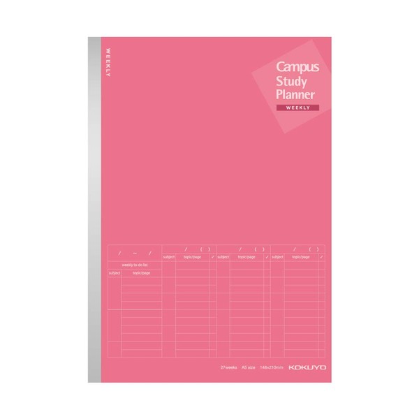 Kokuyo No-Y82MW-RP Campus Notebook, Study Planner, Weekly Ruled, A5, Pink