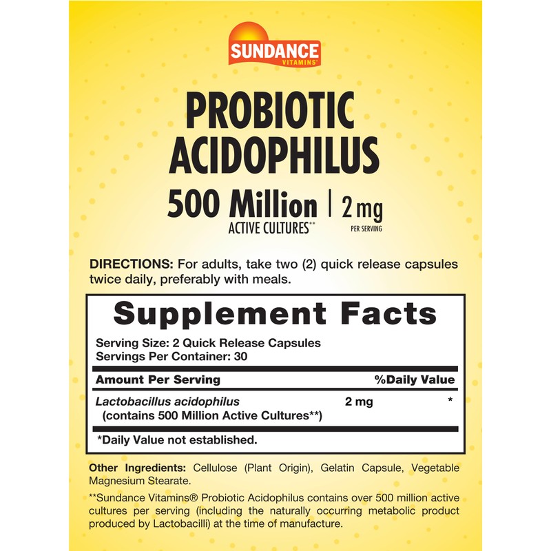 Sundance Probiotic Acidophilus | 500 Million Active Cultures | 60