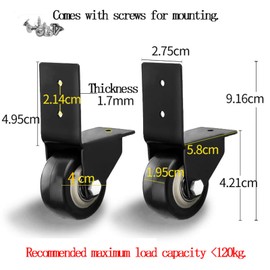 4 Side Mounting Casters Heavy Duty Plate Wheel L Type 1.5 Inch Straight Angle Quiet Swivel PU Castors Swivel Castors for Moving Furniture Bed Cabinet